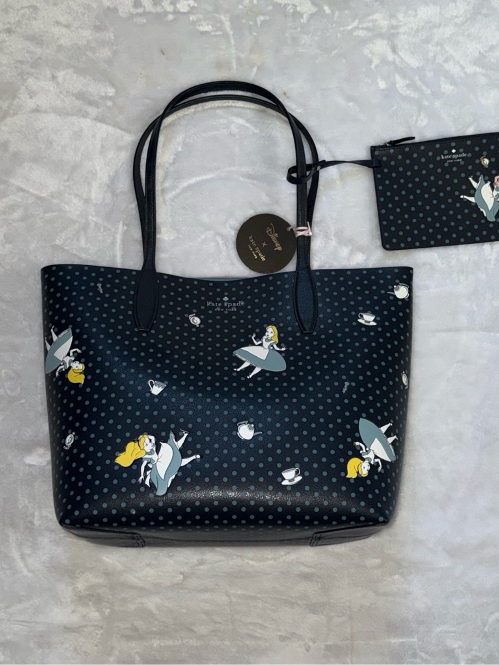 kate spade Navy Alice in Wonderland Polka Dot Tote with Zip Pouch